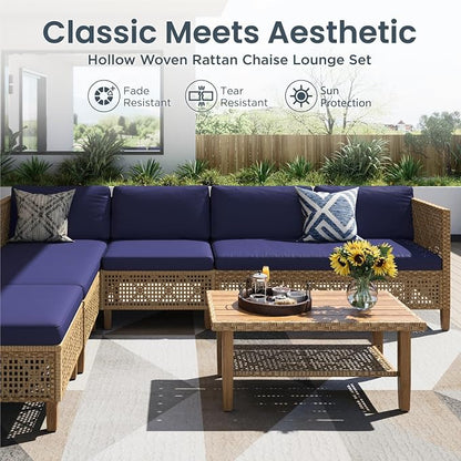 PHI VILLA Sectional Outdoor Couch, L-Shaped Wicker Patio Sofa Set, Small Rattan - Image 6