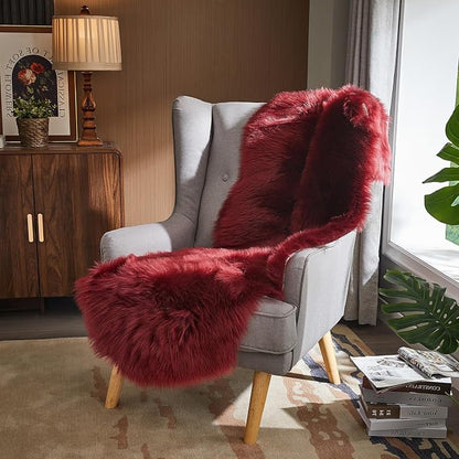 AMTOVO Faux Sheepskin Rug, Burgundy Ultra Soft Fluffy Shag Area Rug, 2 x 6 ft - Image 5
