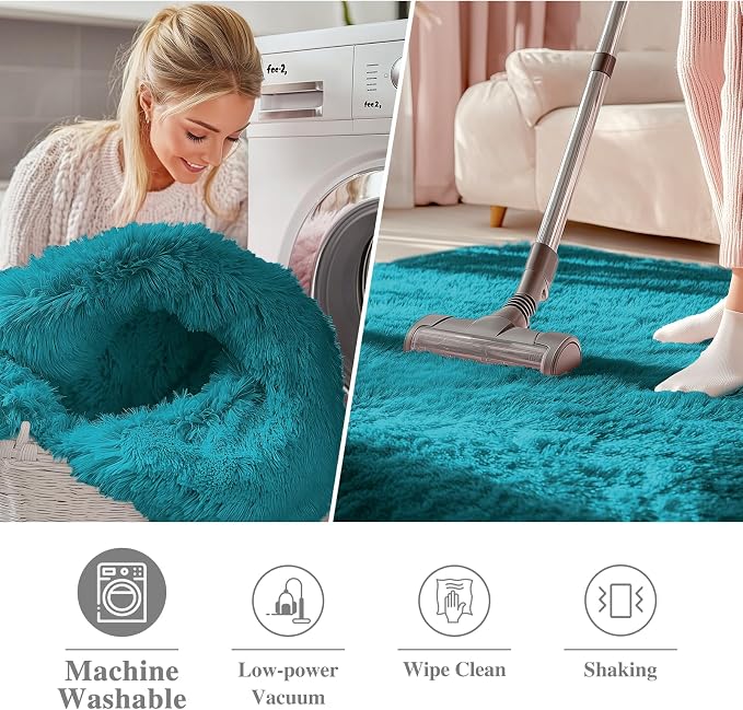 OLANLY Teal Round Rugs for Bedroom - Image 2
