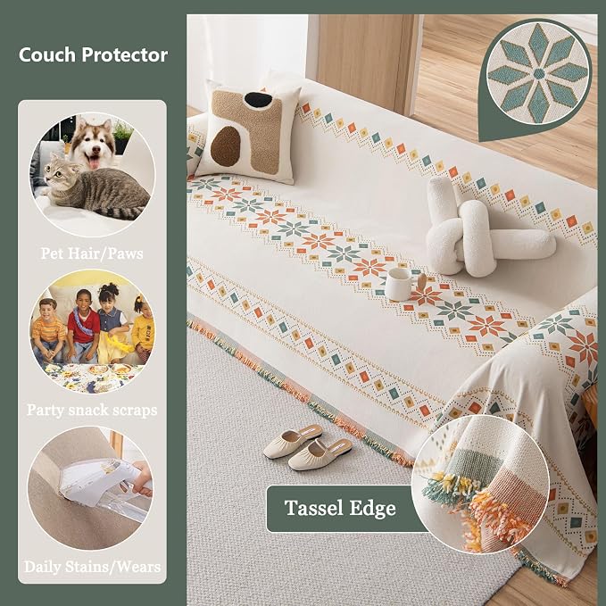 DREAMINGO Couch Cover Boho Washable Sofa Covers - Image 4