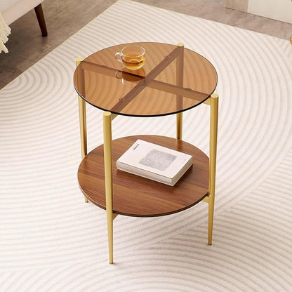 LumFurn Round Glass End Table, Mid-Century Modern Design Sofa Table by LumFurn