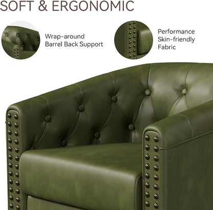 Swivel Barrel Accent Chairs Set of 2, Round Nailhead Faux Leather Living Room - Image 2