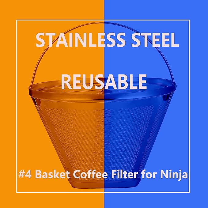 Reusable #4 Cone Coffee Filters for Ninja Dual Brew Pro Coffee Makers,Compatible with Ninja CFP301 CFP201,8-12 Cup Stainless Steel Basket