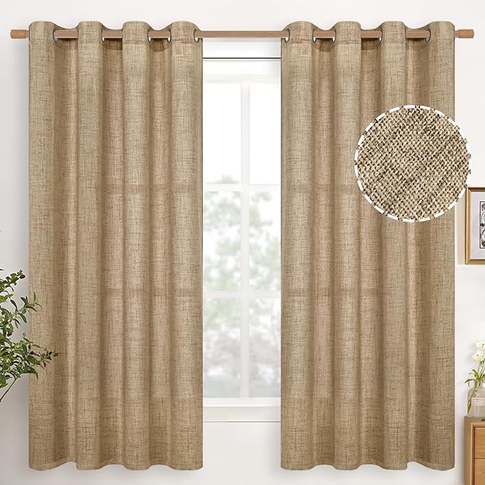 YoungsTex Burlap Linen Curtains 63 Inch Length 2 Panels by YoungsTex