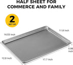 HONGBAKE Aluminum Cookie Sheets for Baking, 2-Pack Commercial Quality Half Sheet Pan, Baking Sheets Non Stick with 50 PCS Parchment Paper, 12.8 x 17.7 in, Silver