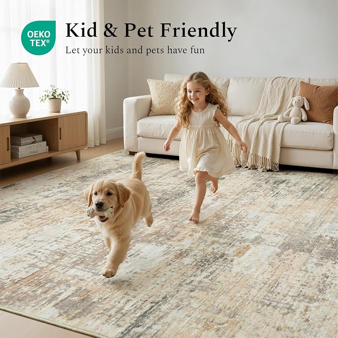 Rugflix 8x10 Area Rugs for Living Room, Washable Gold Beige Grey Large Rug | - Image 5