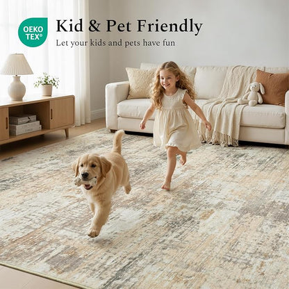 Rugflix 8x10 Area Rugs for Living Room, Washable Gold Beige Grey Large Rug | - Image 5