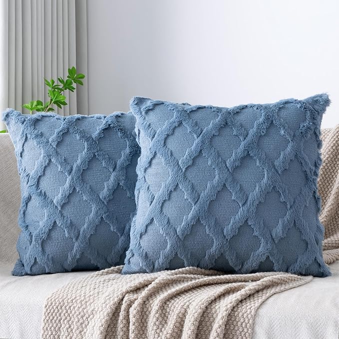 Set of 2 Soft Moroccan Throw Pillow Covers 18x18 Inch Plush Boho Decorative by Cozoomy