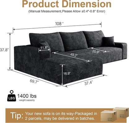 108" Sectional Couches for Living Room Cloud Couch Sofa - Image 2