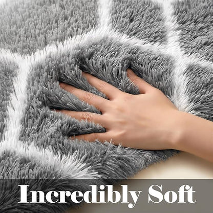 6x9 Area Rugs for Living Room Bedroom, Fluffy Grey and White Geometric Rug | - Image 2