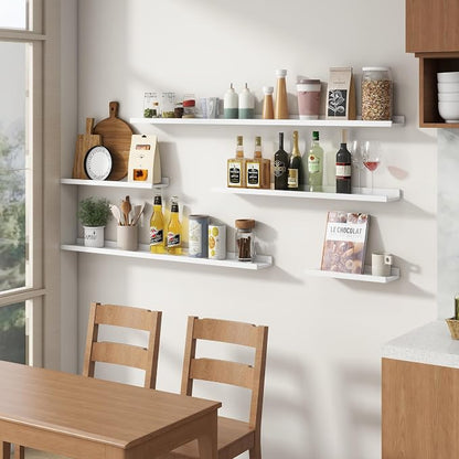 Floating Picture Ledge Shelves Set of 8, 16 Inch Solid Wood Wall Shelves - Image 7