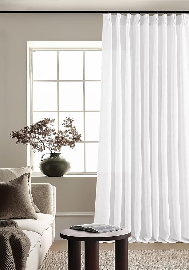 Snow White Pinch Pleated Linen 102 Inch Curtains 60 Inch Width | Linen Blend - Image 8