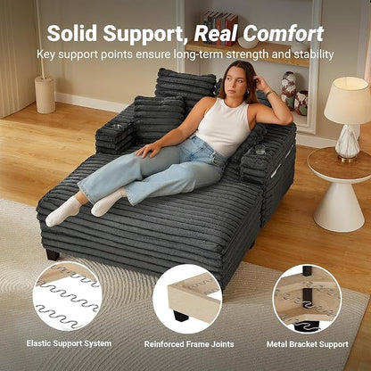 Amsleekey 64" Chaise Lounge Chair Indoor, Oversized Sleeper Chair - Image 5