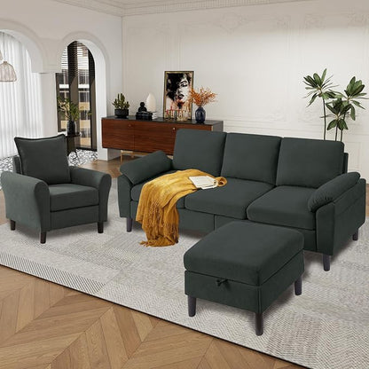 79" Convertible Sectional Sofa Set, Modern Linen Small L Shaped Couch - Image 2