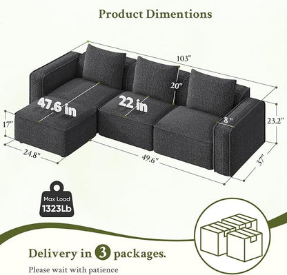 Welzona 103" Sectional Couch, Locked-in Modular Sectional Sofa, Wood Frame - Image 2