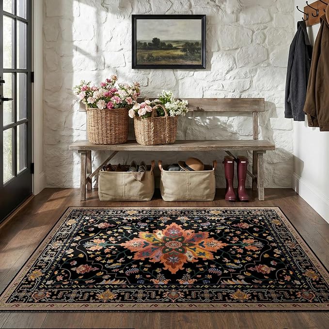 RELEANY Washable Area Rug, Water Repellent, Pet Friendly, Vintage Floral Boho - Image 3