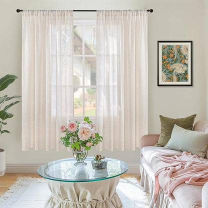 BGment Oatmeal Linen Semi Sheer Curtains 72 Inch Length - Image 2