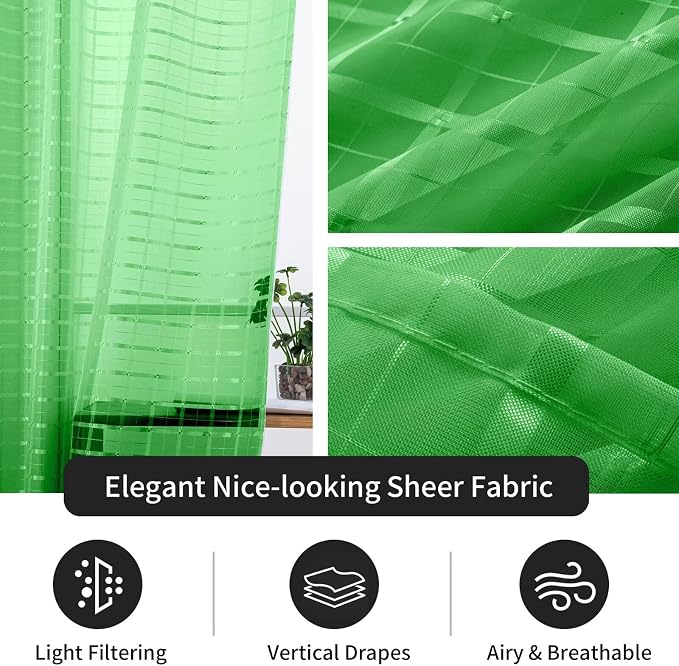 SpaceDresser Check Sheer Curtains 90 Inches 2 Panels Set, Rod Pocket Plaid - Image 5