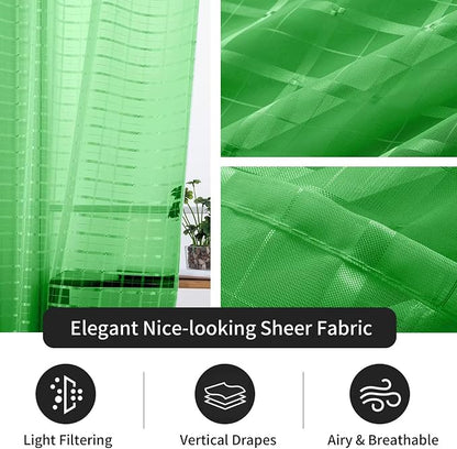 SpaceDresser Check Sheer Curtains 90 Inches 2 Panels Set, Rod Pocket Plaid - Image 5