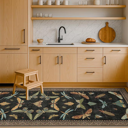 2x5 Black Washable Kitchen Runner Rugs Non Skid Washable by HazoHaus