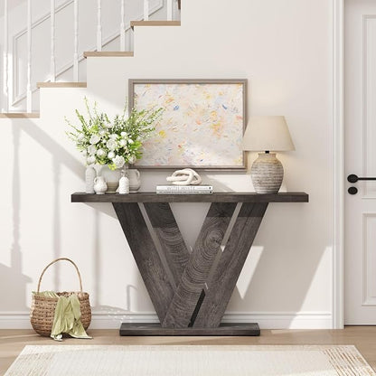 karlott 51 Inch Console Table, Modern V-Shaped Entryway Table, Wood Sofa Table - Image 4