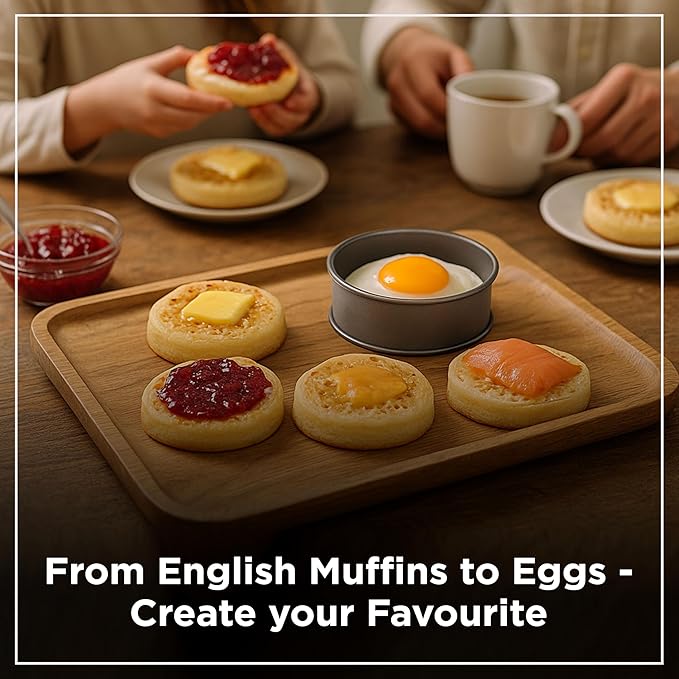 Wrenbury Crumpet Rings Nonstick 3.5 inch - English Muffin Rings - Set of 4 Food Ring Molds for Cooking – Metal Baking Egg Ring Set - Made in England