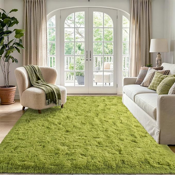 5x7 Green Fluffy Soft Area Rug Non-Slip - Image 2