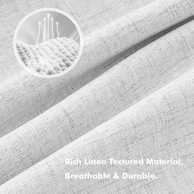 MIULEE 100% Blackout Linen Curtains 42 x 96 Inch Heathered White 2 Panels | - Image 3