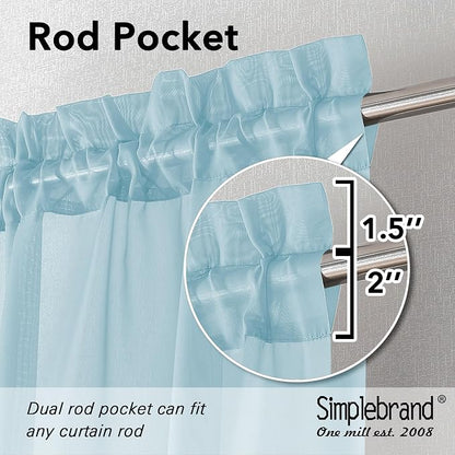 Simplebrand Sky Blue Sheer Curtains 84 Inches Long, Light Filtering Rod Pocket - Image 2