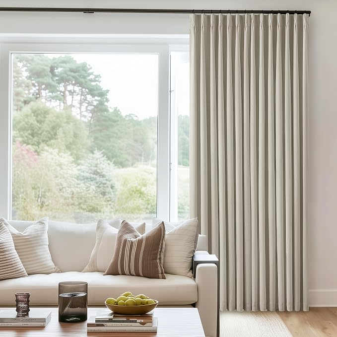 Oatmeal Pinch Pleated Blackout Linen Curtains 108 Inches Long | Black Out - Image 8