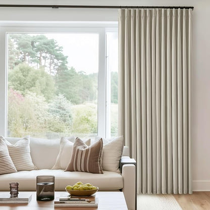 Oatmeal Pinch Pleated Full Blackout Curtains Linen Blend 80 Inches Long | Room - Image 7