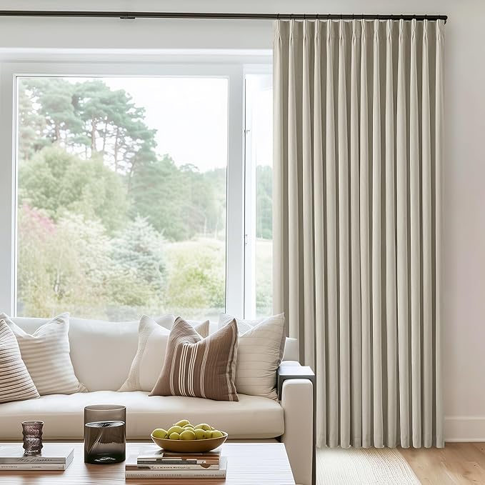 Oatmeal Pleated Linen 100% Blackout Curtains 90 Inches Long by Twodrapes