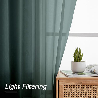 Green Sheer Curtains 54 Inch Length 2 Panels Set - Image 2