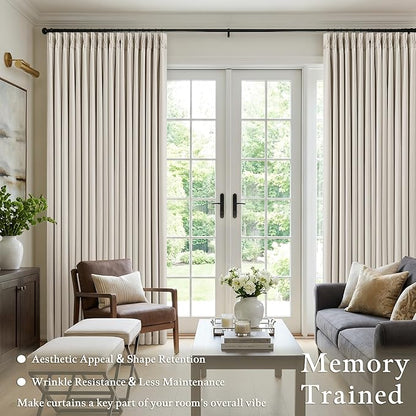 60 Inch Wide Pinch Pleated 100% Blackout Curtains 92 Inches Long, Natural | - Image 6