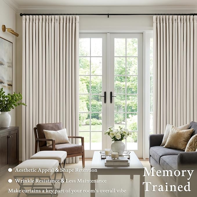 60 Inch Wide Pinch Pleated 100% Blackout Curtains 108 Inches Long, Natural | - Image 3