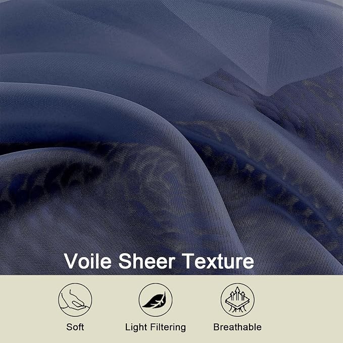 Navy Blue Kitchen Curtains 30 Inch Length Tier 2 PCS, Solid Soft Airy Half - Image 3