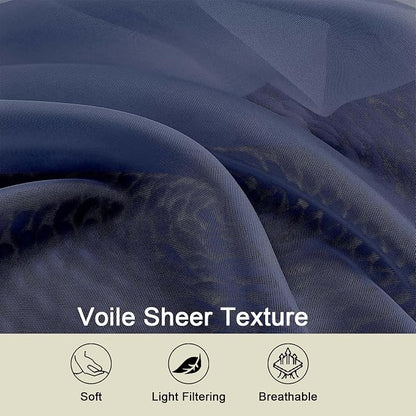 Navy Blue Sheer Curtains for Bedroom Living Room 96 Inches Long 2 Panels - Image 7
