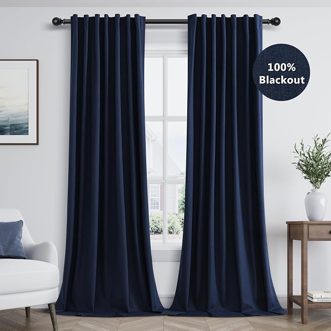 Navy Blue 100% Blackout Curtains 108 Inch Length 2 Panels Set - Image 8