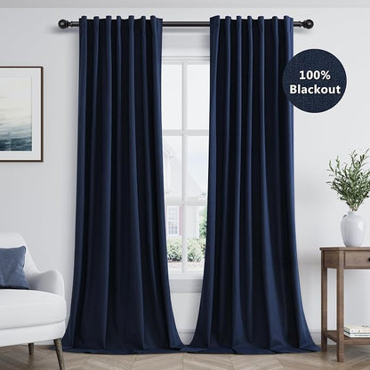 Navy Blue 100% Blackout Curtains 108 Inch Length 2 Panels Set - Image 8