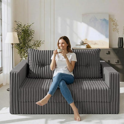 HABUTWAY 49.8" Loveseat Boneless Couch, 4-in-1 Convertible Sofa Bed, Plush Fur - Image 2