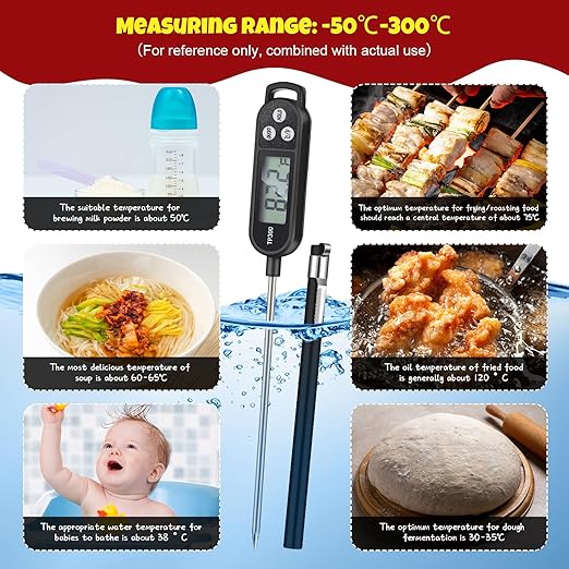 Meat Food Thermometer Food with Probe Water Liquid Instant Read Digital Thermometer Kitchen Cooking Supplies for Cooking BBQ Milk Yogurt (Black)