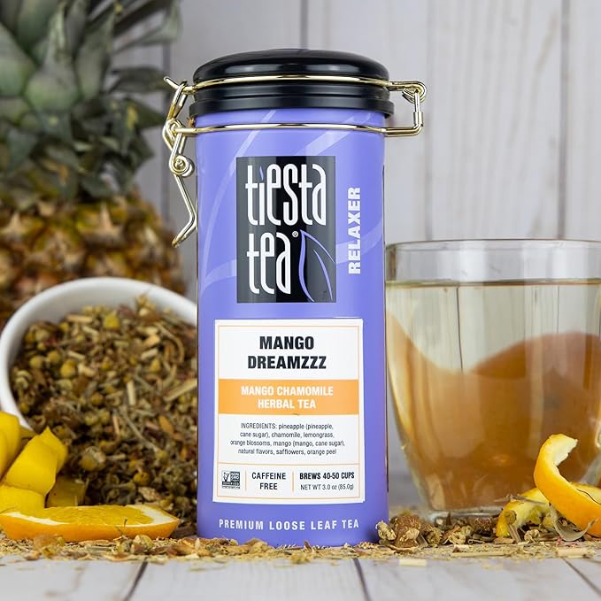 Tiesta Tea - Mango Dreamzzz Chamomile Loose Leaf Herbal Tea, Relaxing Chamomile & Lemongrass Blend, Caffeine-Free, Brew Hot or Iced, Refillable Tin, Makes Up to 50 Cups, 3 Ounce