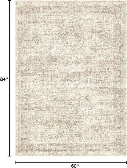 Soalmost 5x7 Area Rugs Beige Low Pile Washable Trendy Faded Style Rug | Vintage - Image 2