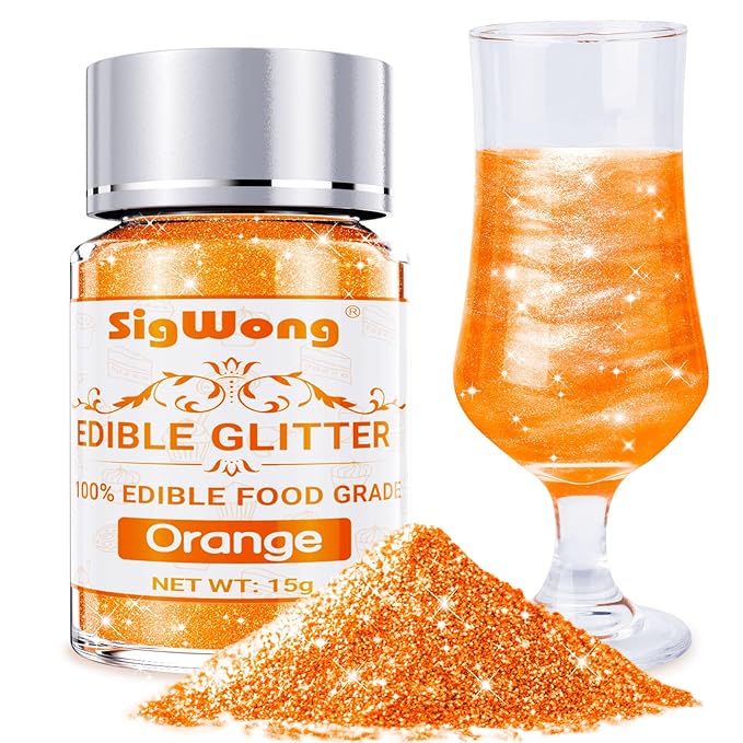 Orange Edible Glitter - 15g Food Grade Luster Dust Powder, Cake Decorating Sprinkle Glimmery Dust for Drinks, Wine, Fondant, Chocolate, Candy, Cookie, Vegan