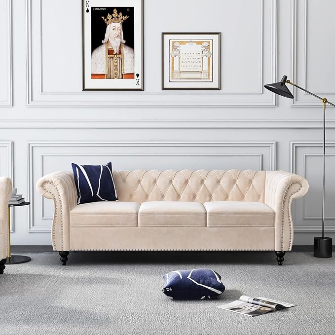 Mid-Century 3 Seater Sofa, Velvet Couch - Image 3