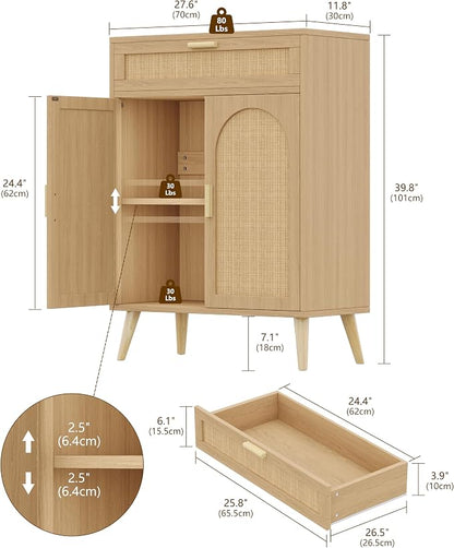 Rattan Buffet Sideboard Set of 2, Boho Buffet Cabinet - Image 2