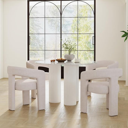 RIVOVA Modern Barrel Dining Chairs Set of 4, Linen Upholstered Accent Side Chair - Image 3