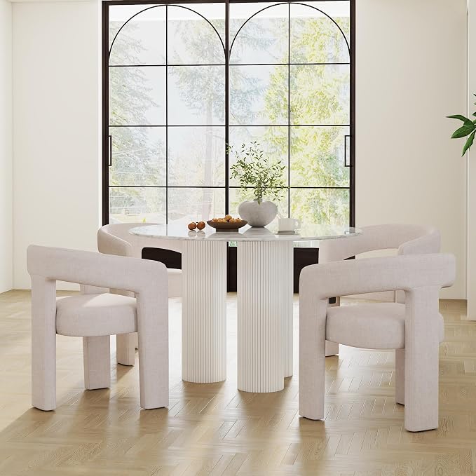 RIVOVA Modern Barrel Dining Chairs Set of 2, Linen Upholstered Accent Side Chair - Image 7