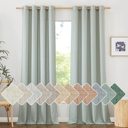 NICETOWN Flax Linen Sage Green 108 inch Curtains, Grommet Thick Linen Blend by NICETOWN