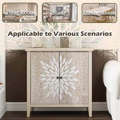 31" Modern Accent Cabinet with Storage, Storage Cabinet with 2 Carved Pattern - Image 5